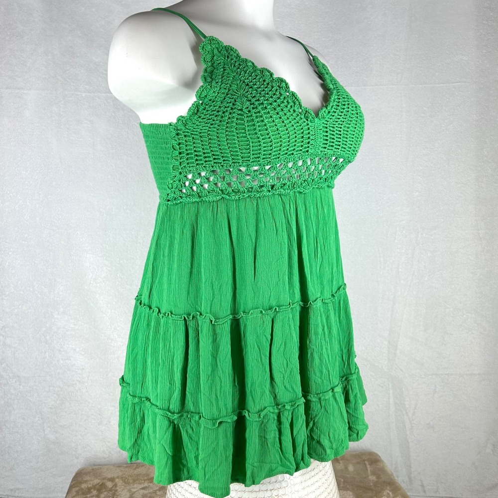 Charlotte Russe Green Crochet Bodice Tiered Sundress XL Boho Cottagecore